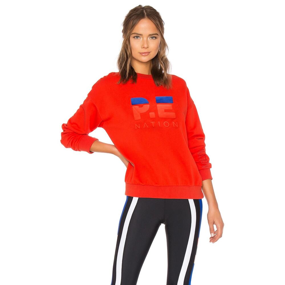 P.E Nation Red Logo Sweatshirt XS Long Sleeve Athletic Pullover Cotton Crewneck - Picture 4 of 10